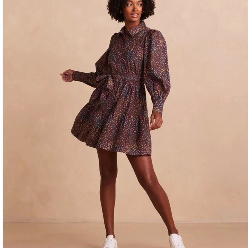 summersalt Black Multi Printed Long-Sleeve Tiered Mini Dress